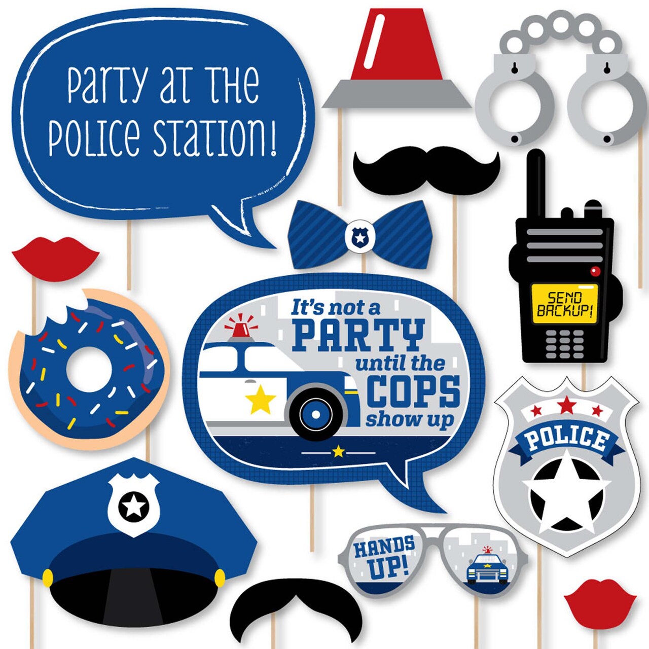 Big Dot of Happiness Calling All Units - Police - Cop Birthday Party or Baby Shower Photo Booth Props Kit - 20 Count